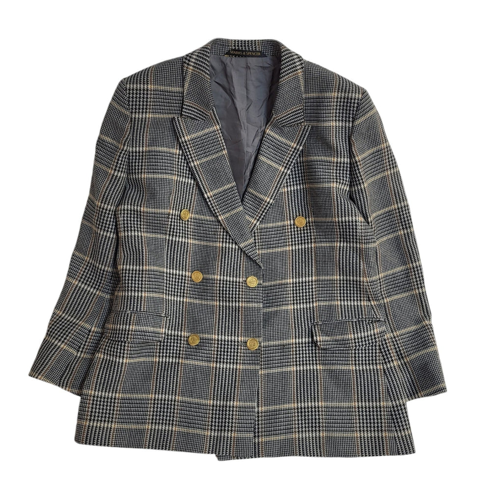 Marks & Spencer Grey & Brown Plaid Dress Jacket UK Women's Size 16 EE958