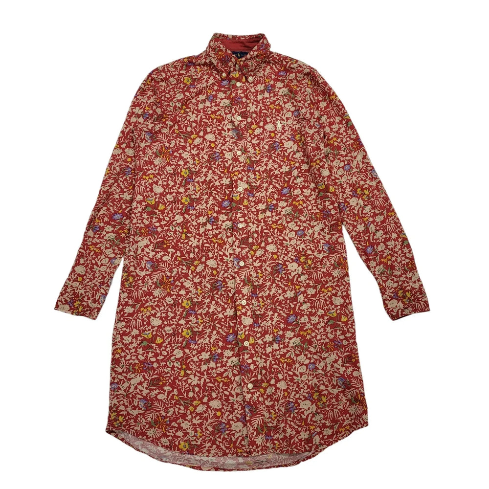 Ralph Lauren Pink Blue Floral Long Sleeve Shirt Dress Uk Women's M BB960