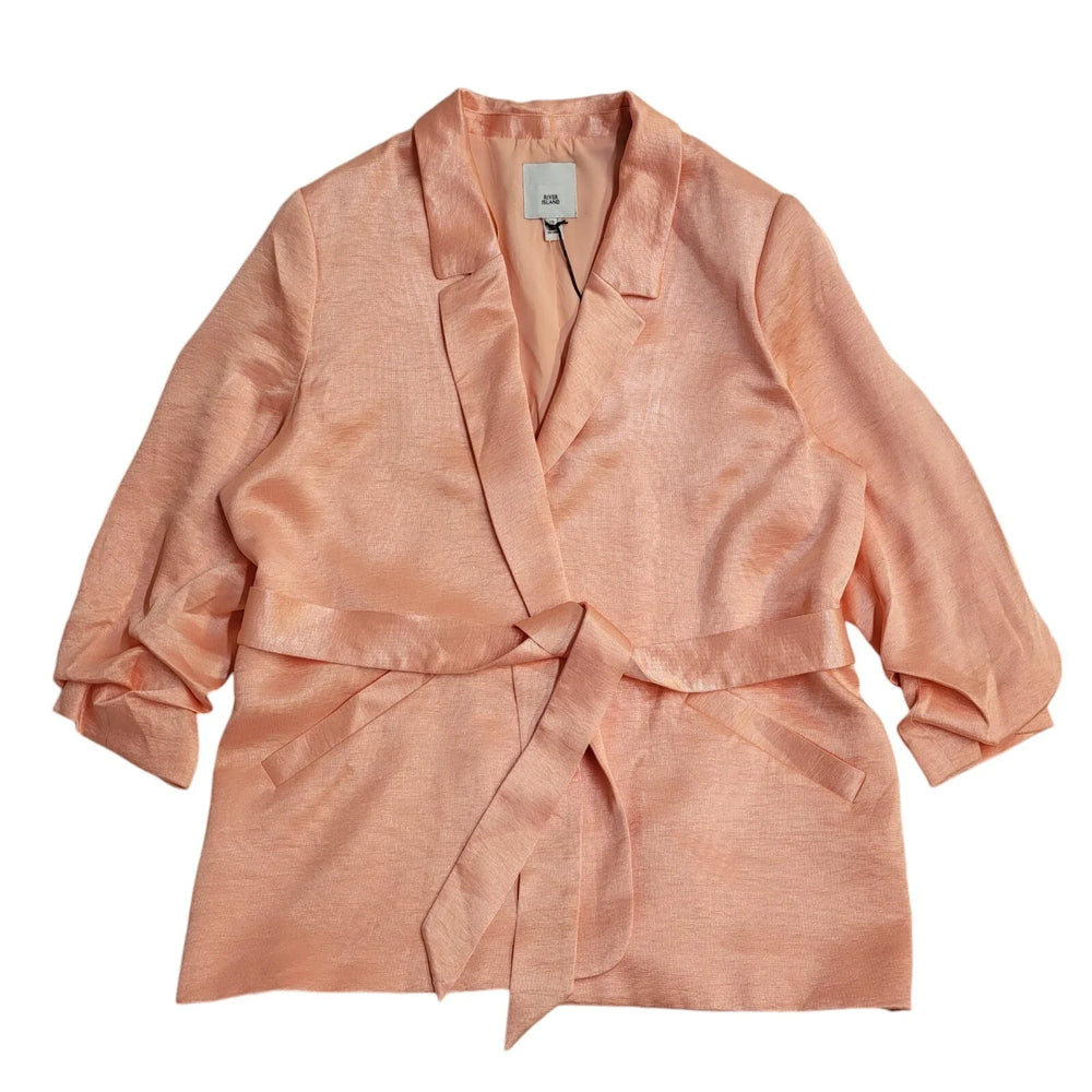 River Island Pink Belted Dress Jacket Uk Women's Size 18 Bnwt EE285
