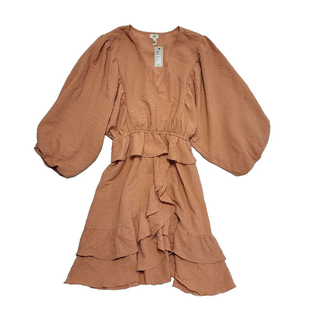 River Island Orange Ruffle Wrap Skater Dress Uk Women's Size 12 Bnwt L306