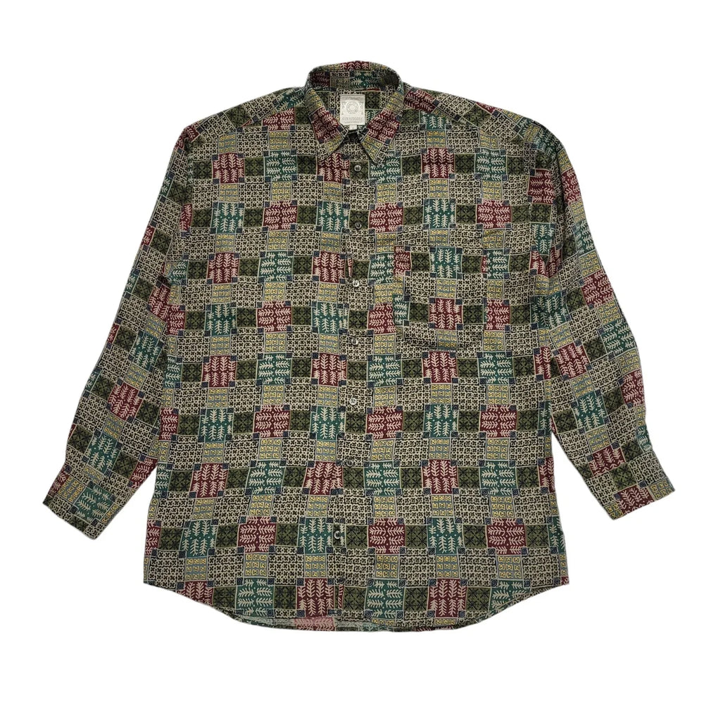 St Michael 90's Green & Red Patterned Viscose Shirt Uk Men's UK S
