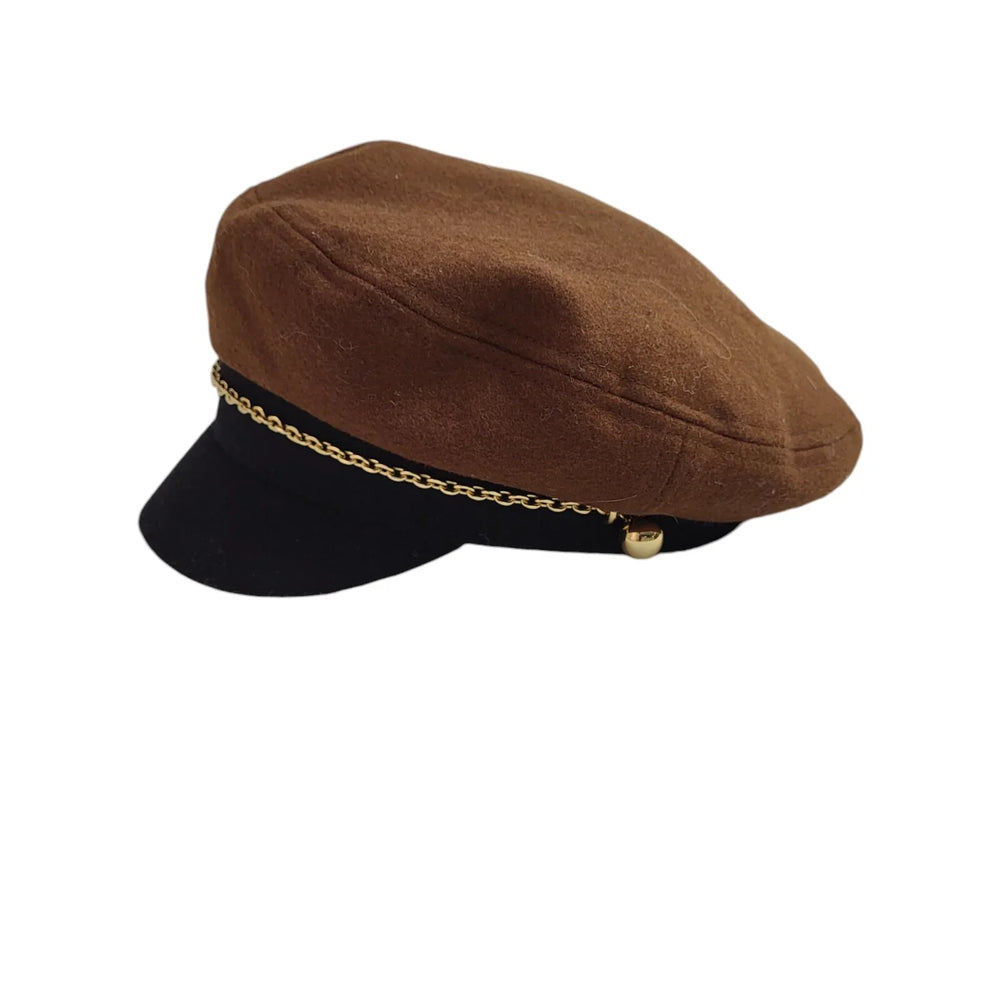 Paris Atelier Brown & Black Gold Chain Beret Hat UK Women's M / 56 EE574