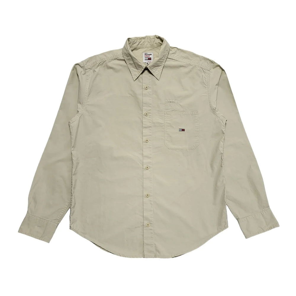 Tommy Hilfiger Vintage 80's Beige Long Sleeve Shirt Men's UK Size S
