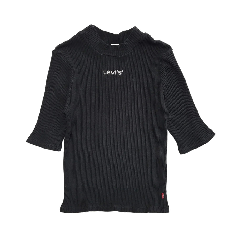 Levi's Y2K Black Round Neck Ribbed Short Sleeve Top Womens UK Size XS