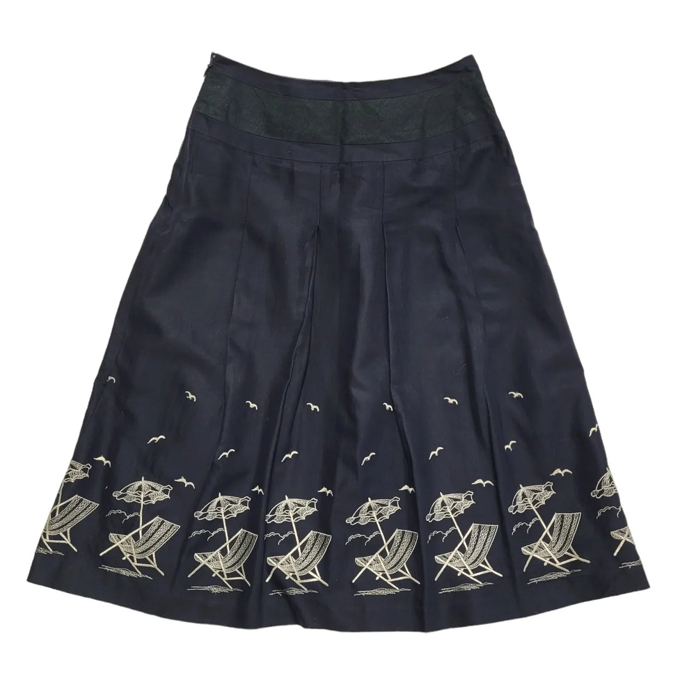 Blue Pleated Midi Skirt Womens UK Size 6 W24 DD696