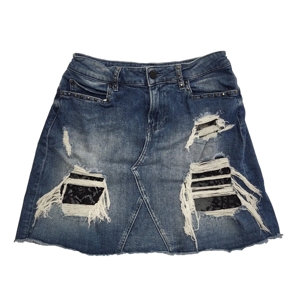 Guess Faded Blue Zip Front Denim Skirt UK Women's L 12 W30 K394
