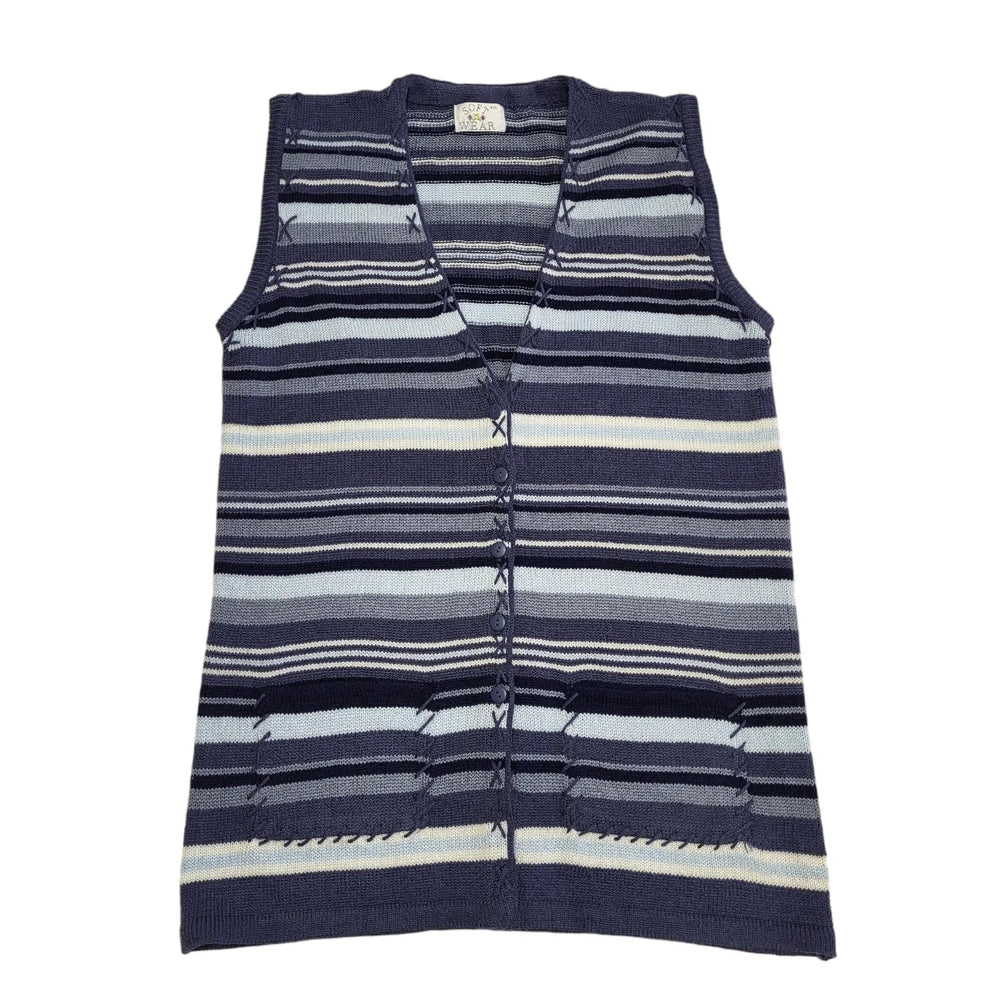 Soft Wear 90s Vintage Blue & Purple Striped Knitted Waistcoat Women's Size 3XL