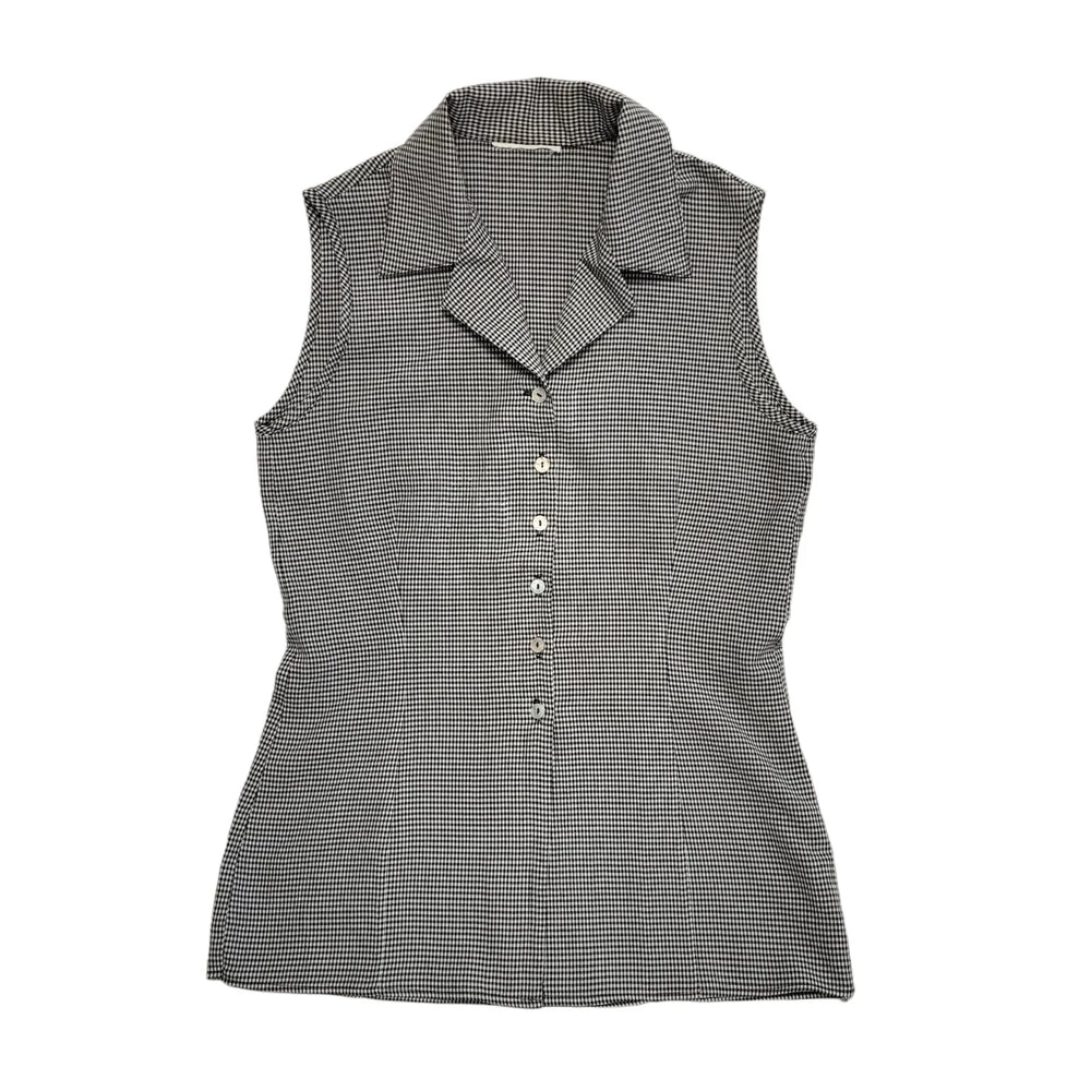 Vintage 90's Black & White Checked Sleeveless Shirt Womens UK Size S