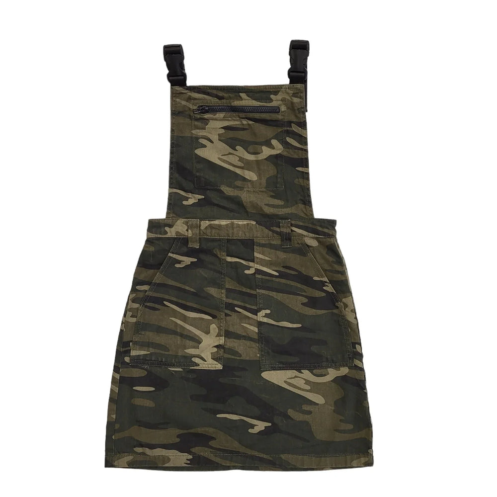 Topshop Green Camouflage Pinafore Denim Dress Uk Women's Size 10 DD880