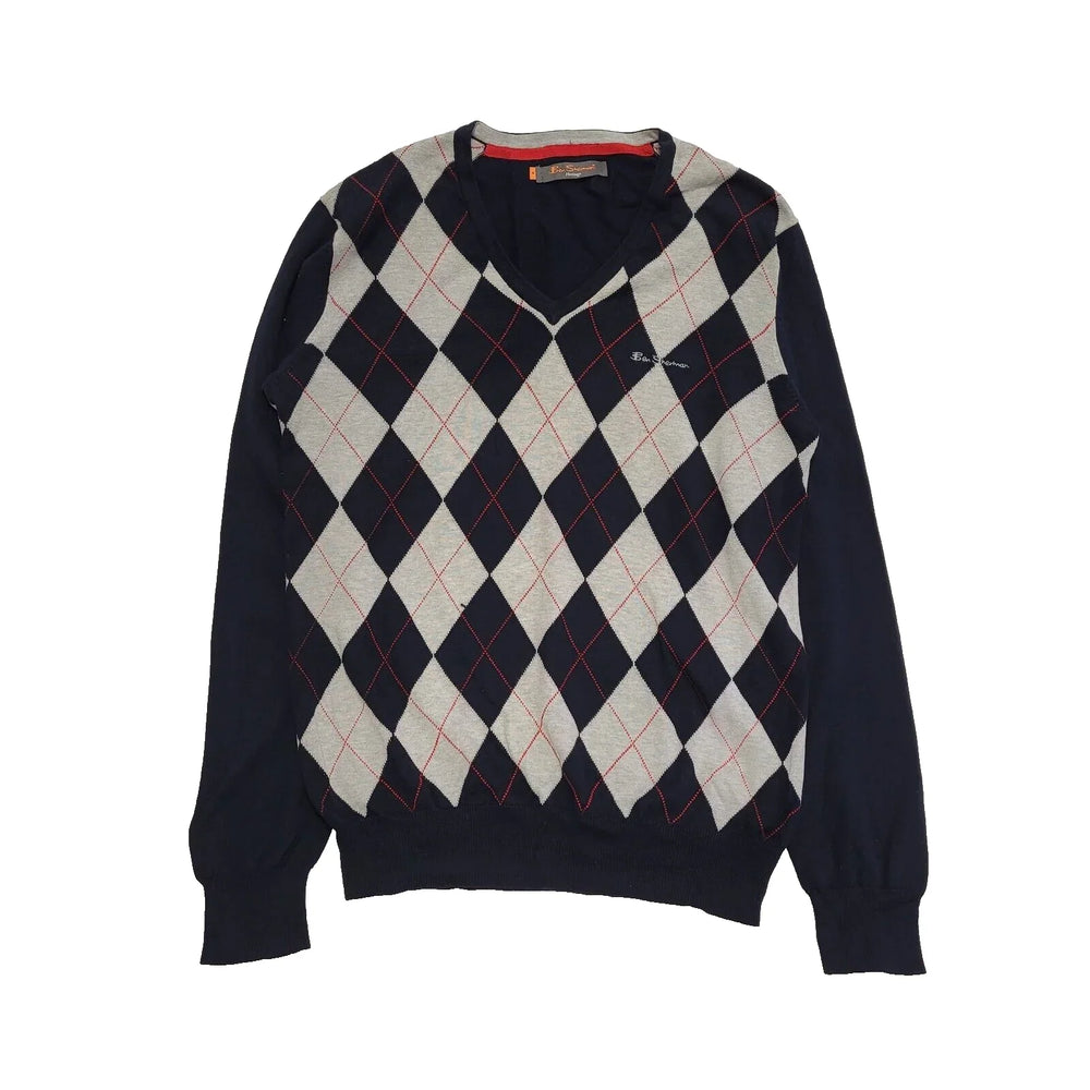 Ben Sherman Navy Blue Argyle V-Neck Casual Jumper Men's UK M EU 50 K362