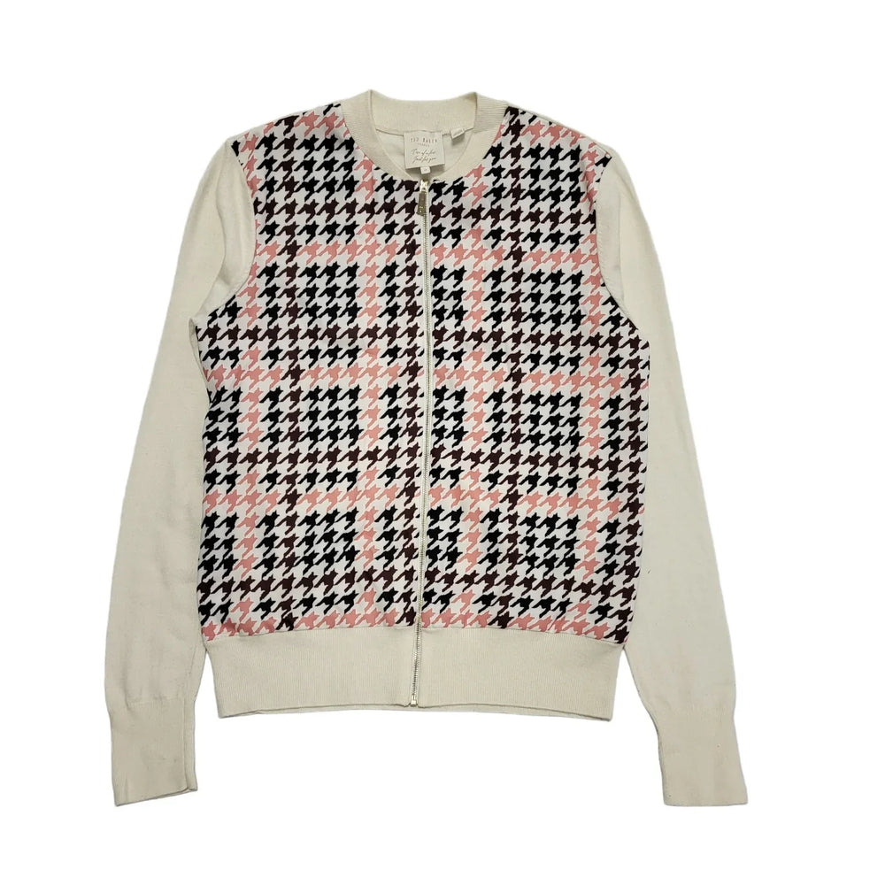 Ted Baker Cream Knitted Houndstooth Tracksuit Jacket Women's UK M EU 38 H488