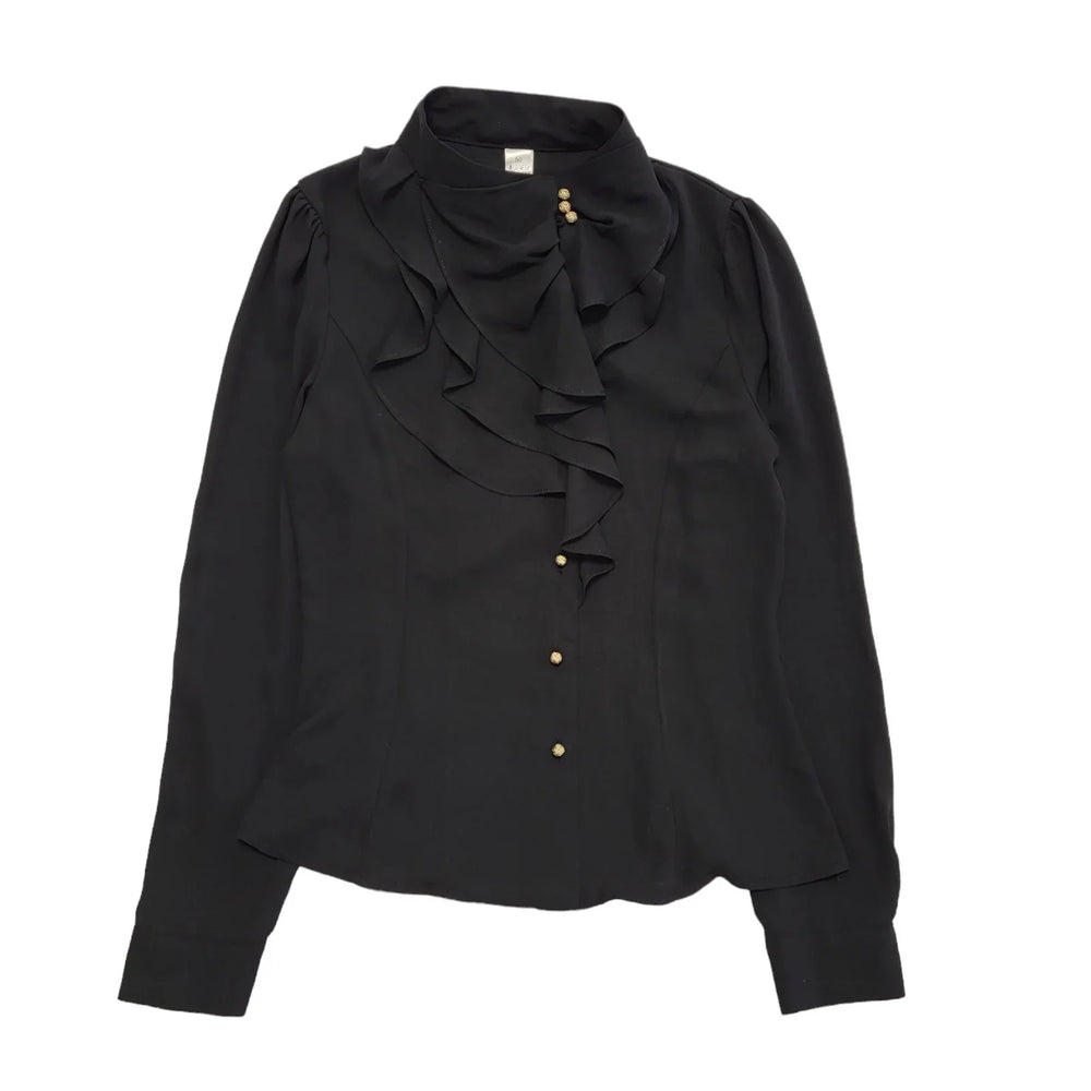 Rookie Vintage 90s Black Long Sleeve Blouse Uk Women's Size M