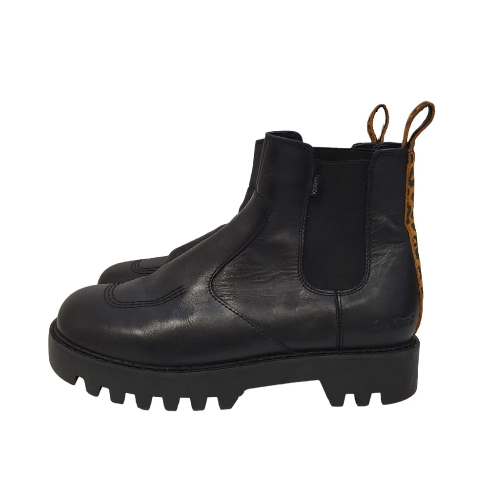 Kickers Black Slip-On Leather Boots Uk Women's 7 EU 41 Bnwob