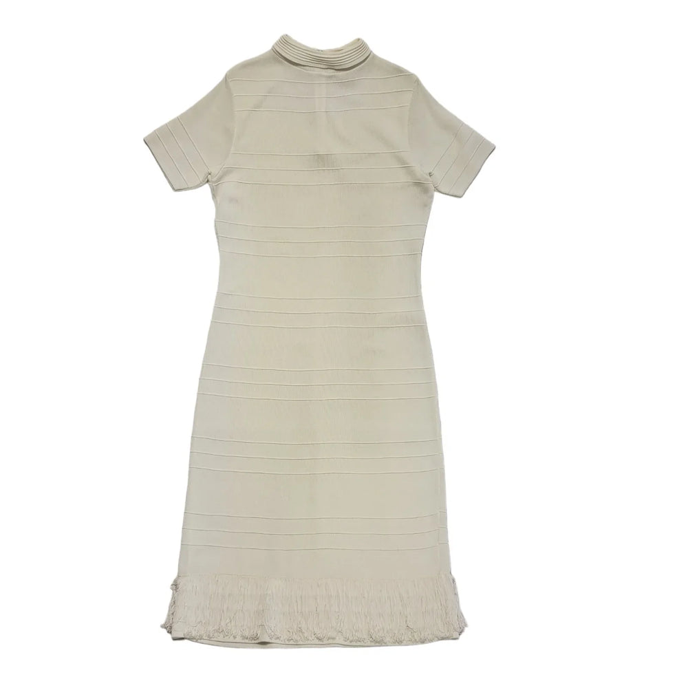 Ben-Mac Vintage 80s Cream 1/4 Zip Tassled T- Shirt Dress Womens UK Size 14