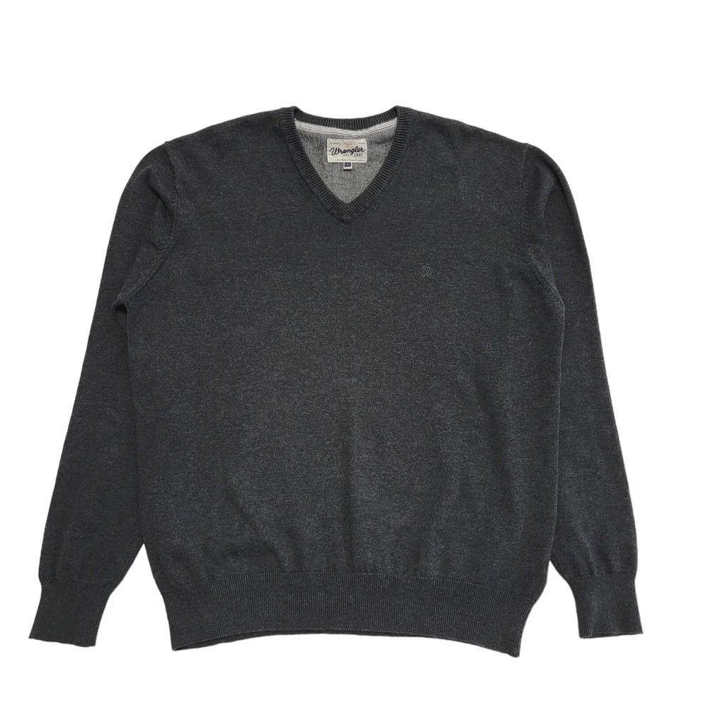 Wrangler Vintage 90's Grey Wool Blend V-Neck Jumper Men's Size Large