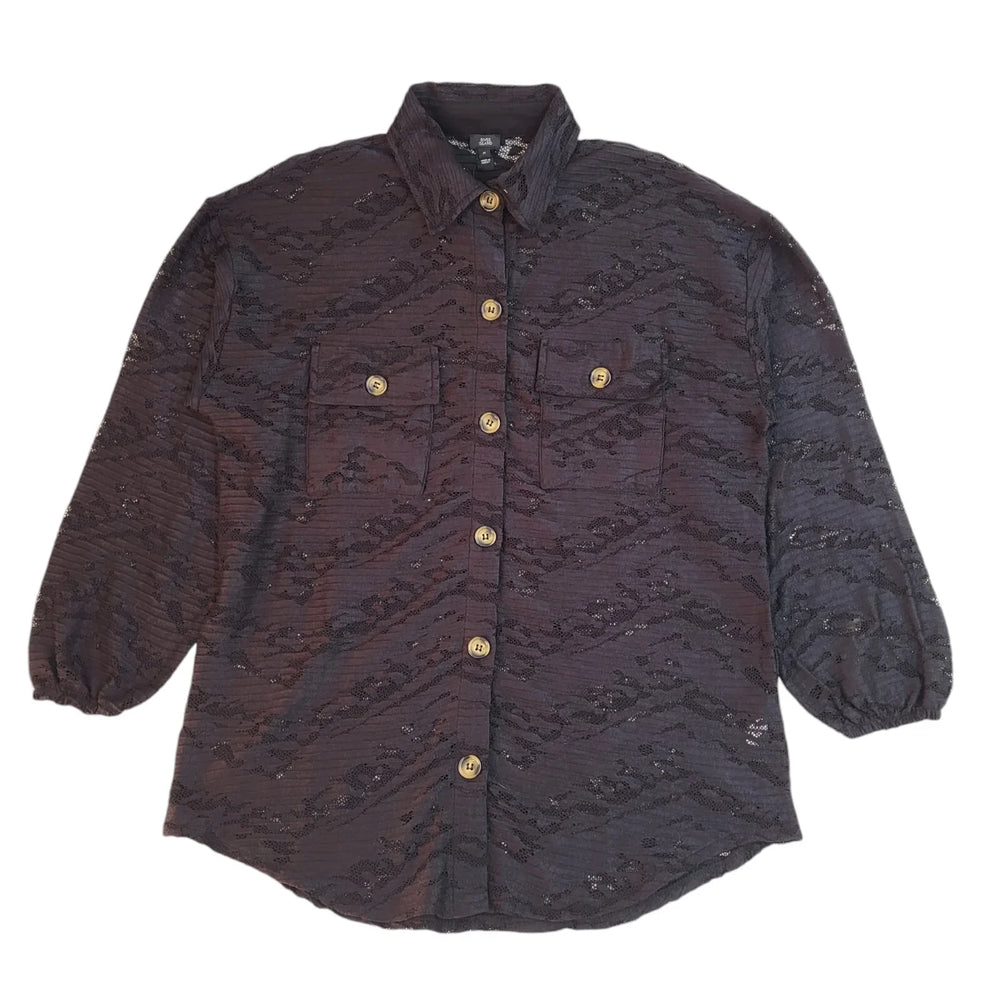 River Island Black Marooned Long Sleeve Shirt Uk Women's Size M Bnwt EE200