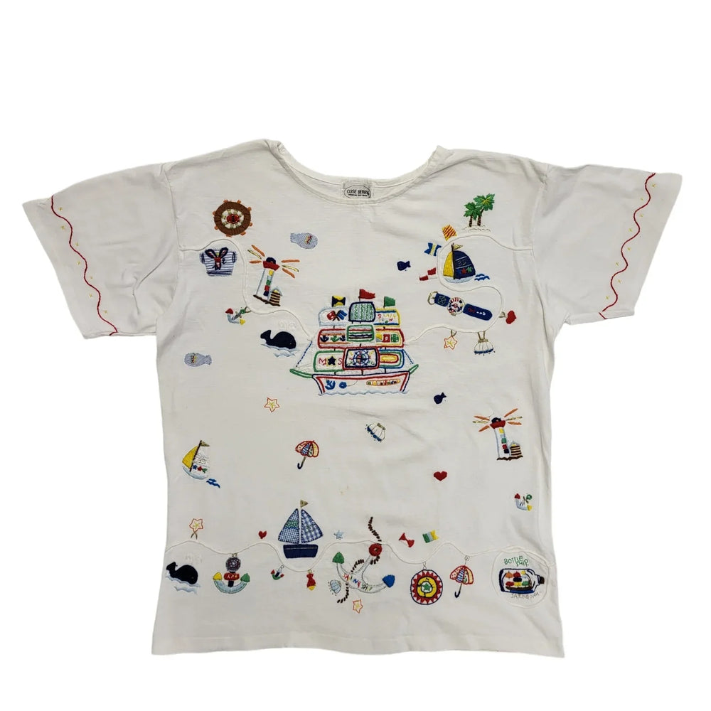 Cuse Berry Sailing Theme Vintage White T-Shirt Womens UK M