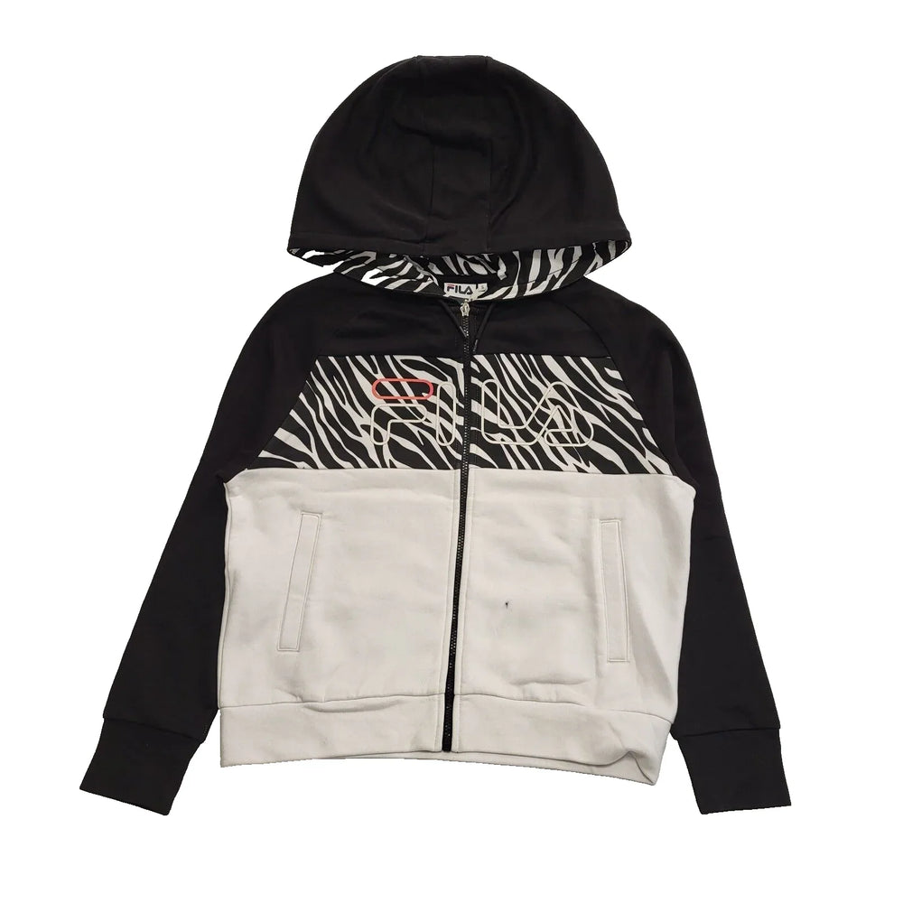 Fila White Black Animal Print Zip Up Sweatshirt Hoodie UK Women's S 8 K44 BNWT