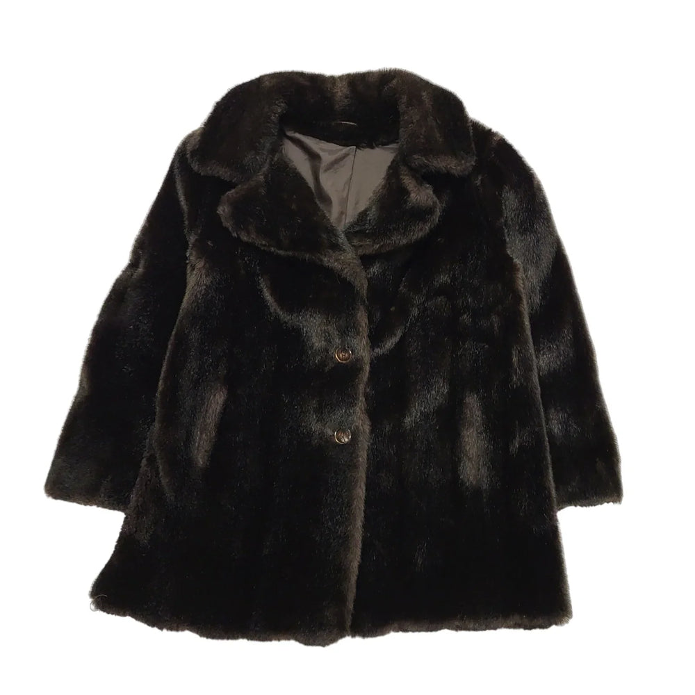Astraka 80s Vintage Brown Faux Fur Button Coat Women's Size 18