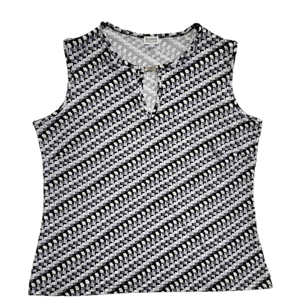 Team Vintage 90's Black & Silver Geometric Sleeveless Tank Top Womens Size 18