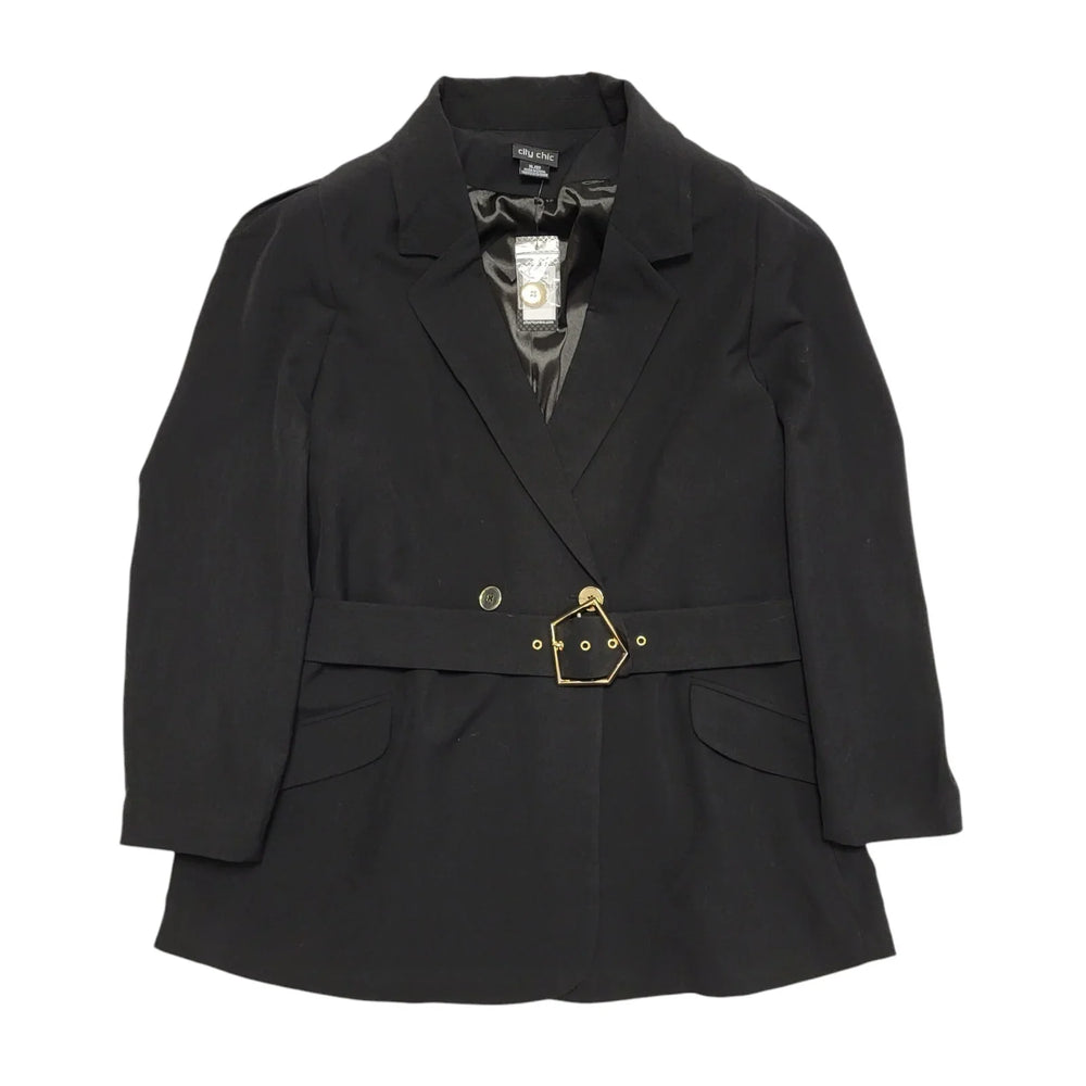 City Chic Black Button & Belted Overcoat Uk Women's Size 22 Bnwt DD244