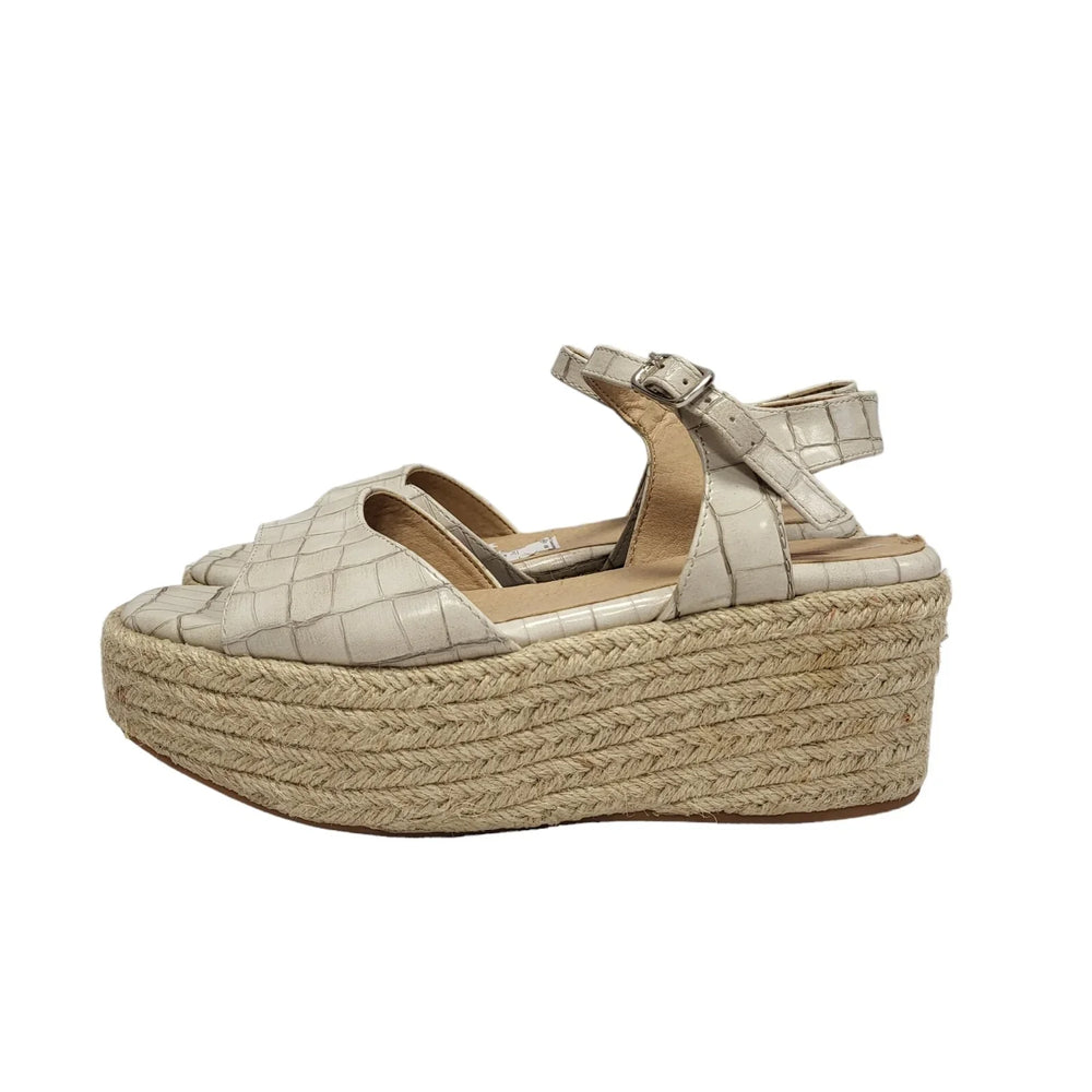Kylie Beige Buckle Flat Wedge Heel Shoes Uk Women's Size 4 AB312