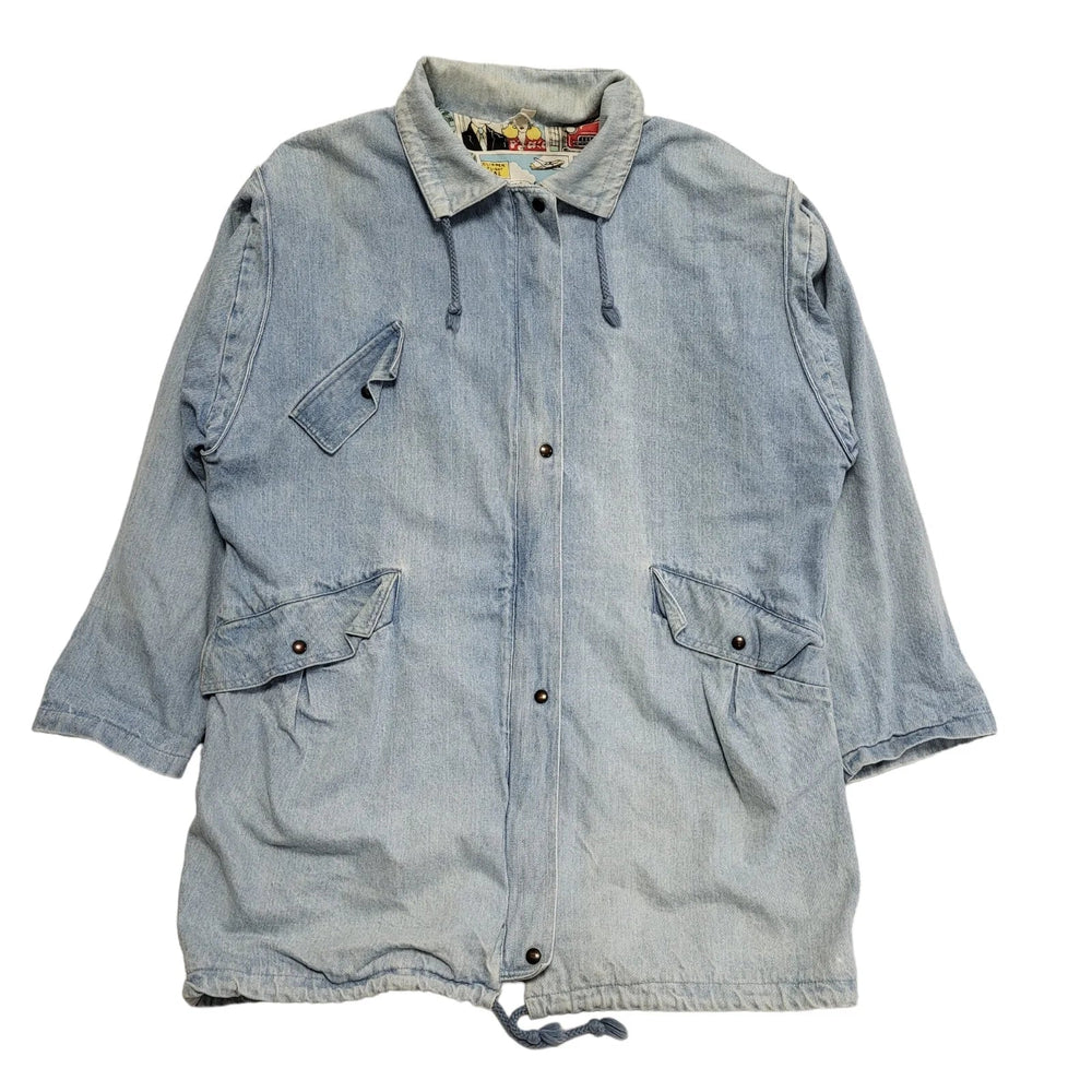 Vintage 80s Light Blue Zip & Snap Denim Jacket Uk Women's Size 16
