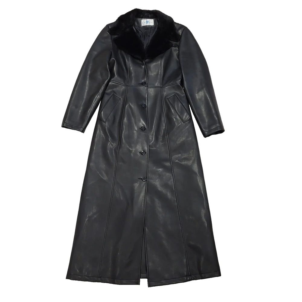 New Look Vintage 90s Black Faux Leather Rain Coat Uk Women's Size 12