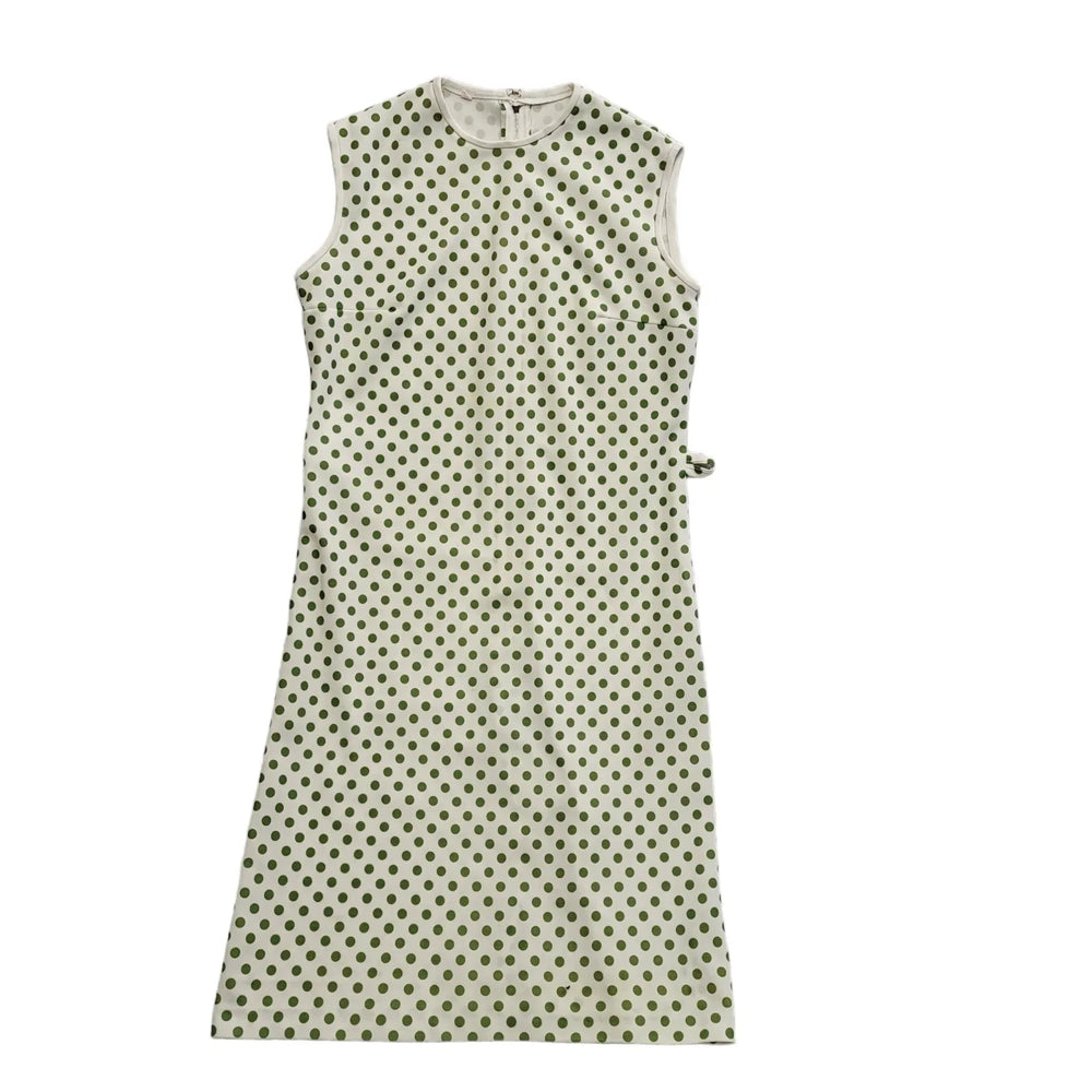 Vintage 70s Whit & Green Polka Sleeveless Dress Uk Women's Size 14