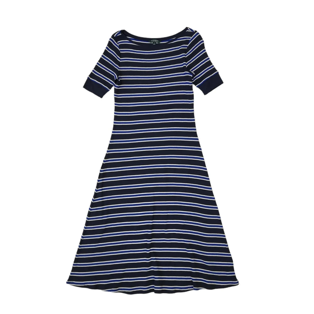 Ralph Lauren Blue Striped Short Sleeve Casual Dress Uk Women's Size M EE124