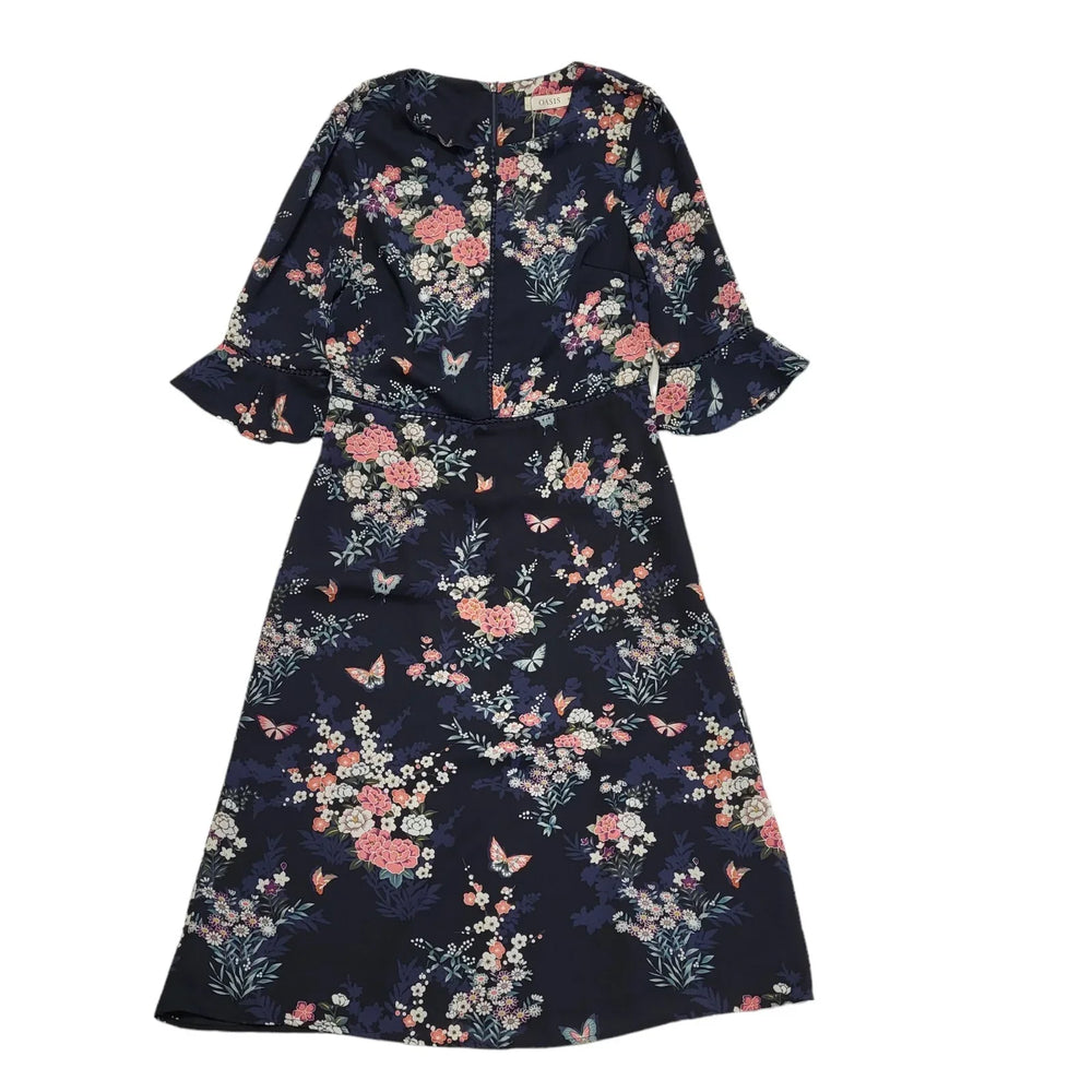 Oasis Blue Pink Short Sleeve Fit & Flare Dress Women's UK 10 Bnwt CC605