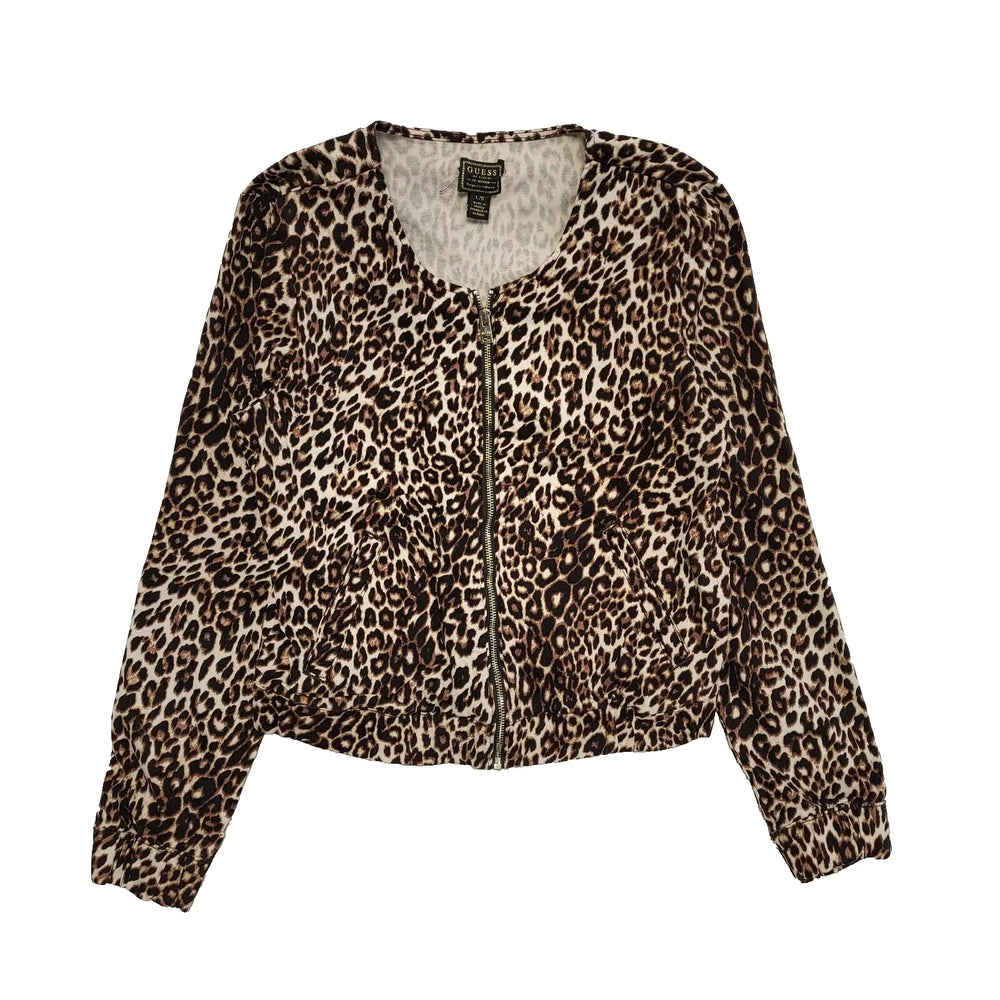 Guess Leopard Print Brown Jacket Collarless UK Women's Large L506