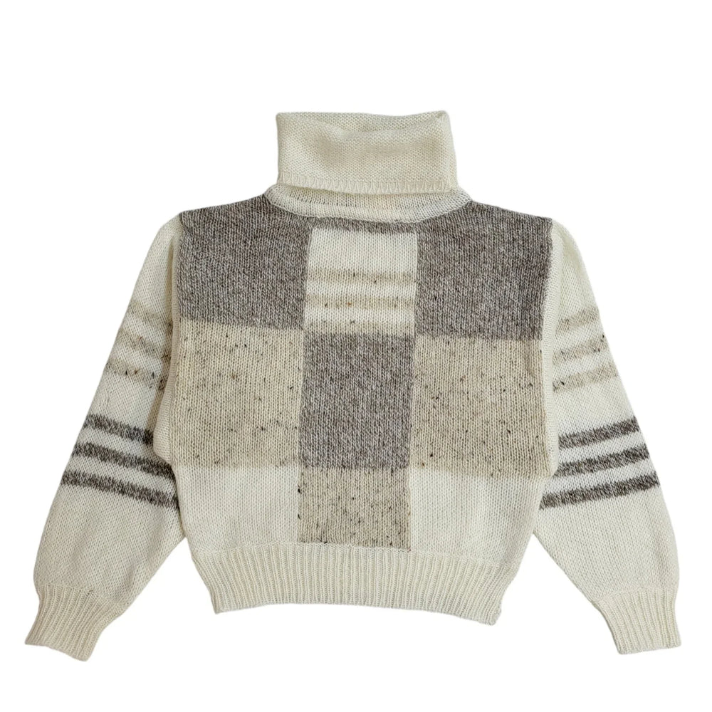 Additions Vintage 90's Cream & Grey Roll Neck Jumper UK Women's Size 10/12