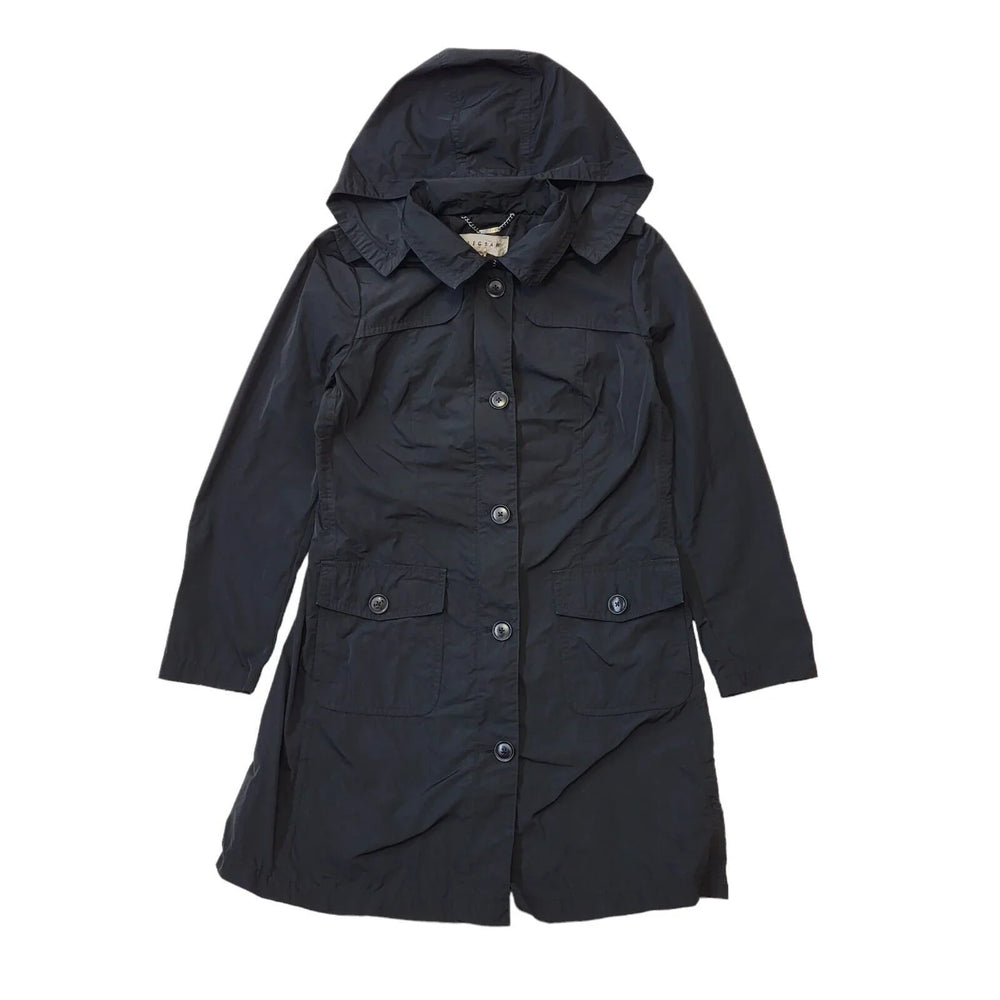 Jigsaw Black Zip & Button Lightweight Hooded Coat UK Women's Large G667