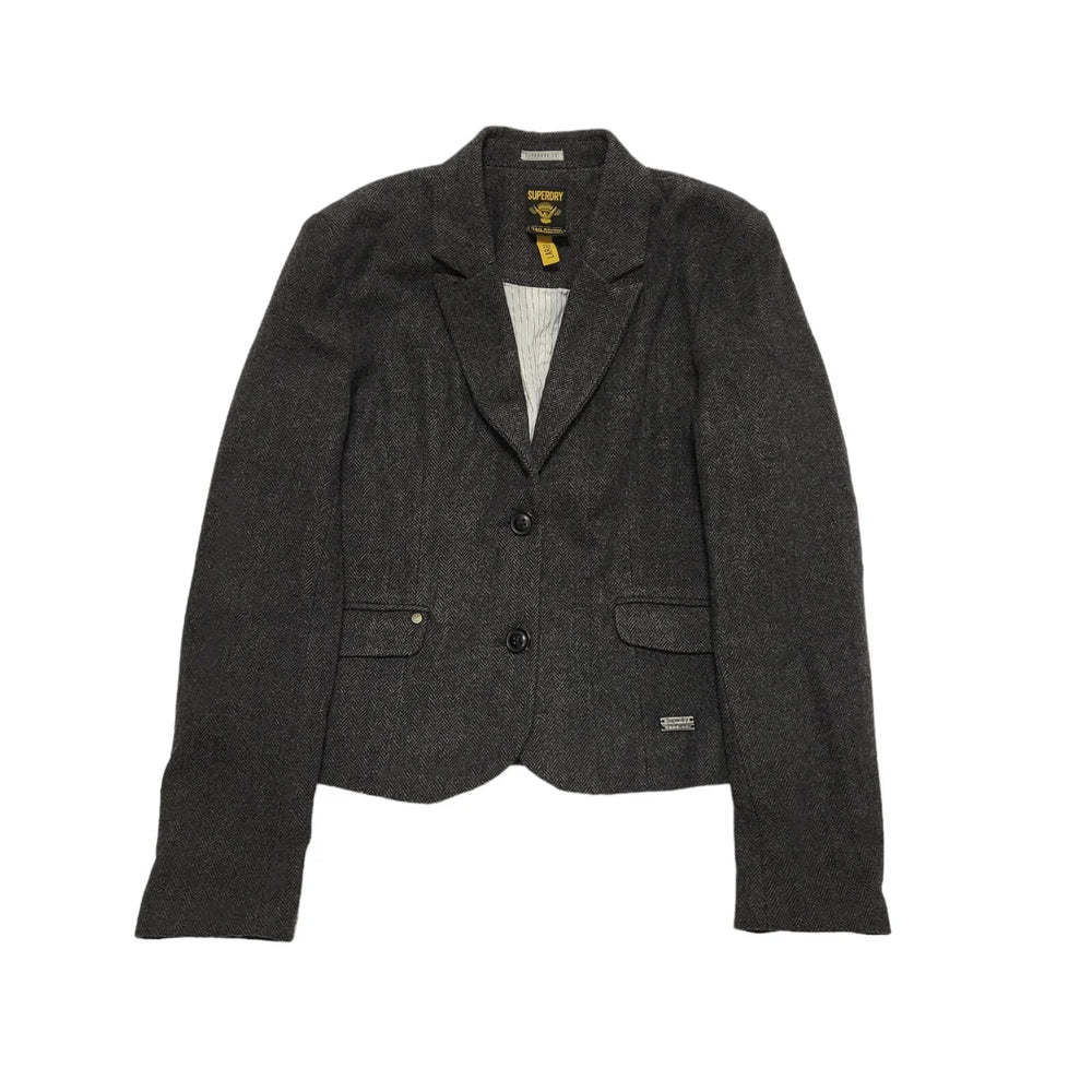 Superdry Grey Herringbone Button Long Sleeve Jacket Uk Women's L 12 K561