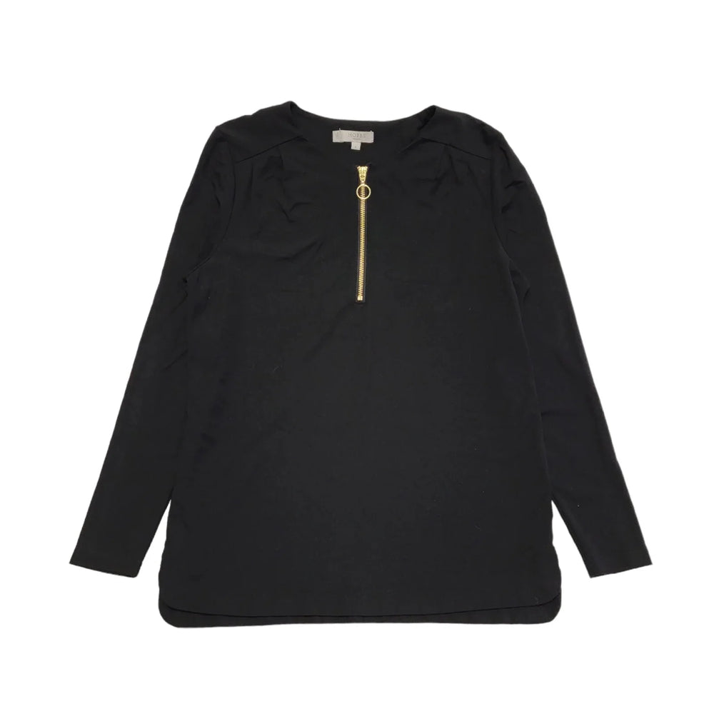 Hobbs London Black Long Sleeve 1/4 Zip Detail Top Womens UK Size S CC571