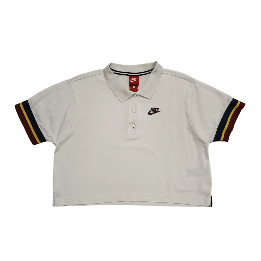 Nike Y2K Vintage White Cropped Polo Shirt Uk Women's Size Medium