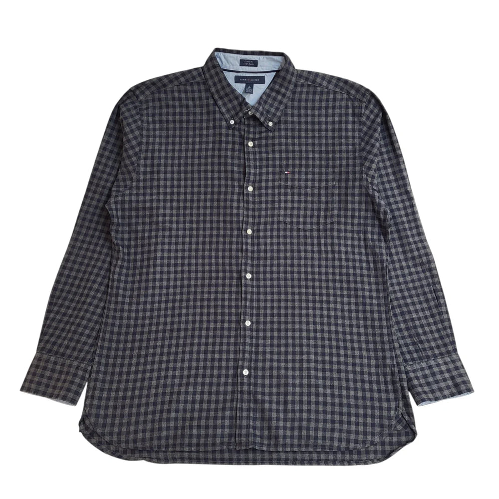 Tommy Hilfiger Blue & Grey Checked Modern Long Sleeve Shirt UK Men's Size XL