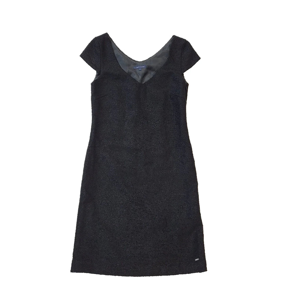 Tommy Hilfiger Black Shift V-Neck Wool Blend Dress Women's UK 8 (usa 4) H908