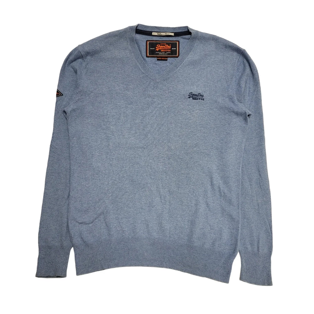 Superdry Blue Thin Knit V-Neck Cotton Cashmere Jumper uk Men's Medium H744
