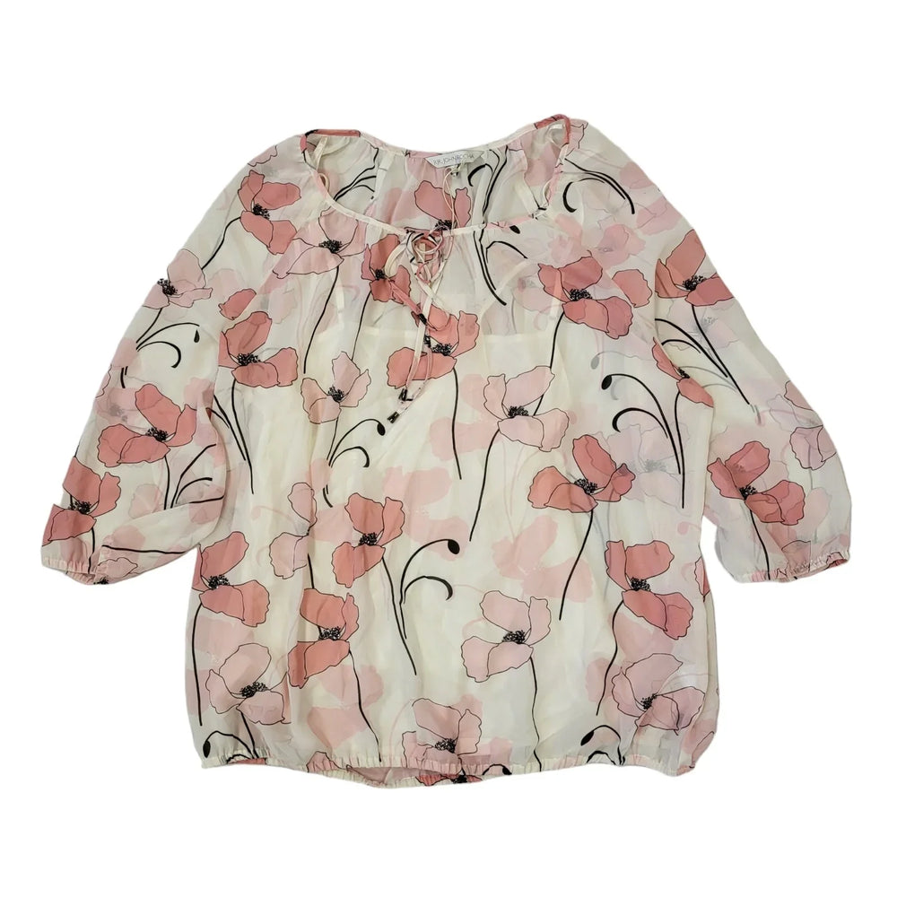 John Rocha White Pink 3/4 Sleeve Blouse Top Uk Women's Size 20 Bnwt EE117
