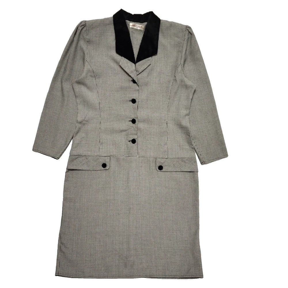 Richards Vintage 80s Black White Check Long Sleeve Dress Uk Women's Size 18 W36