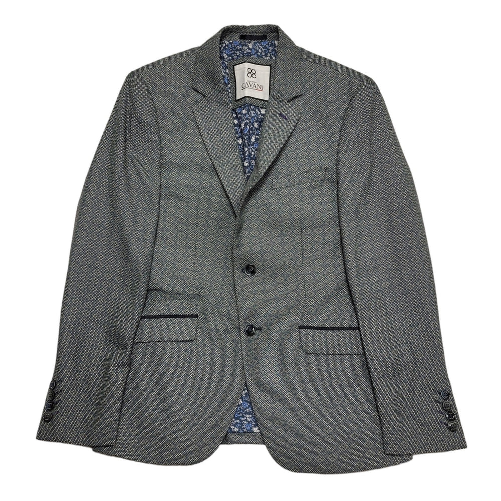 Cavani Blue Geometric Collared Suit Blazer Jacket Uk Men's S 36" Reg K643