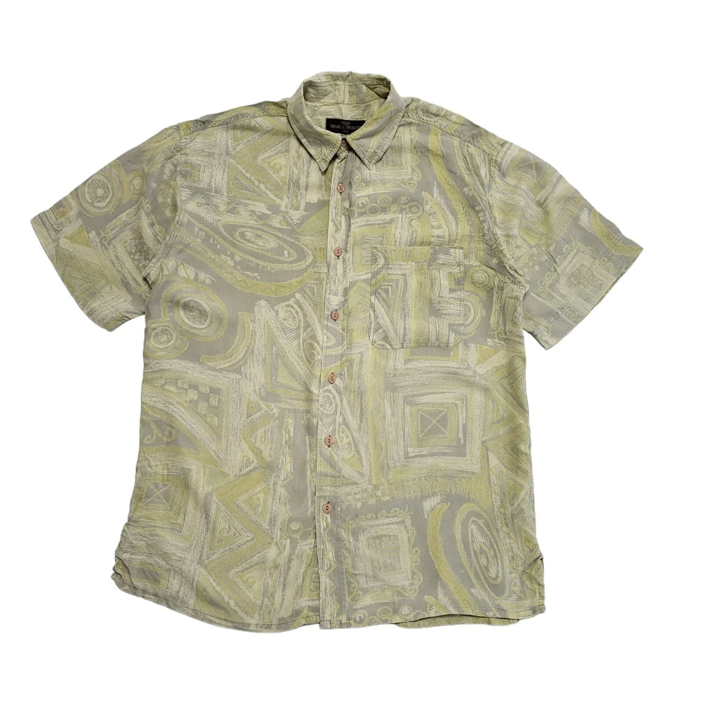 M&S 90s Green Abstract Short Sleeve Retro Shirt Uk Men's Size Medium