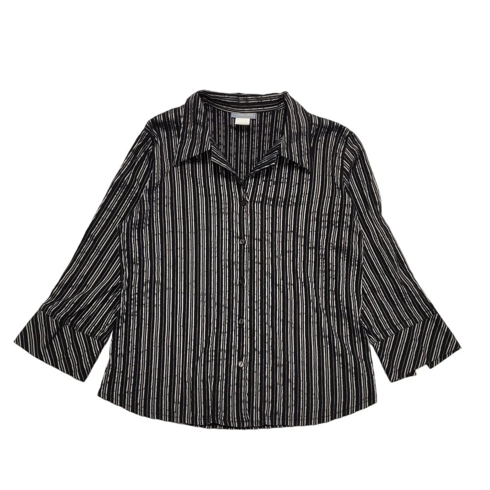 Santi RQ Vintage 80's Black & Silver Striped 3/4 Sleeve Shirt Womens UK 18