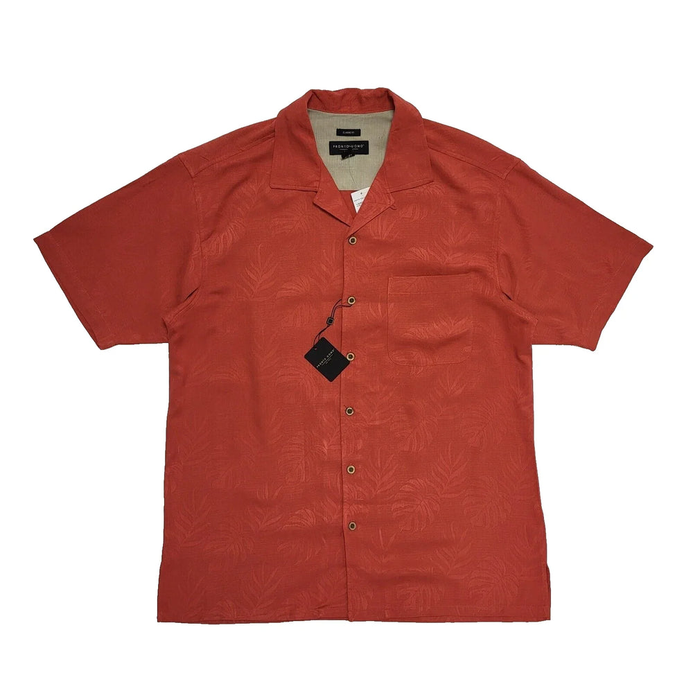 Pronto Uomo Shirt BNWT Red Leaf Print Short Sleeve Classic Fit Men's Size M L282