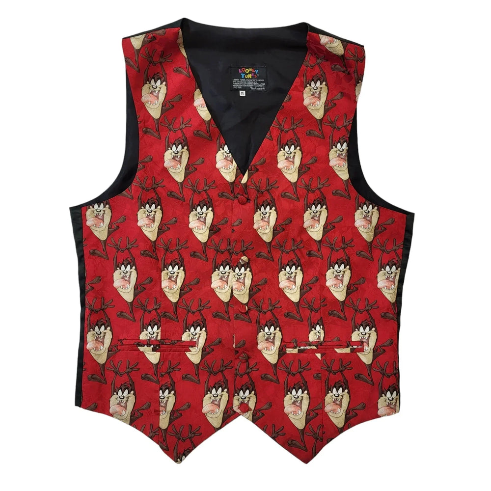 Looney Tunes Tas 90s Vintage Red & Black Button Up Waistcoat Men's Size M
