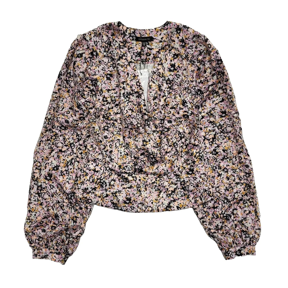 Dynamite Blouse Top Floral Pink Long Sleeve Uk Women's Size 2XS Bnwt L230