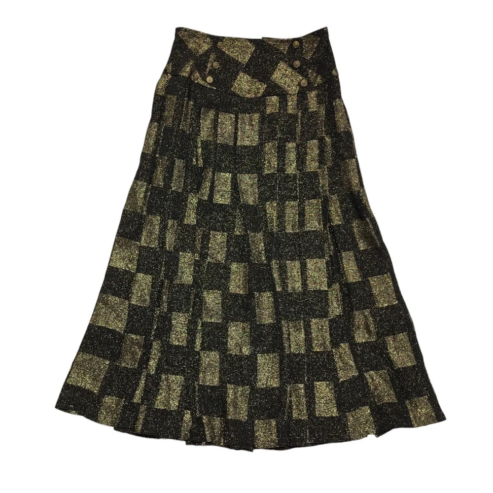 Wallis Vintage 80's Pleated Grey & Black Check Skirt Uk Women's Size 12