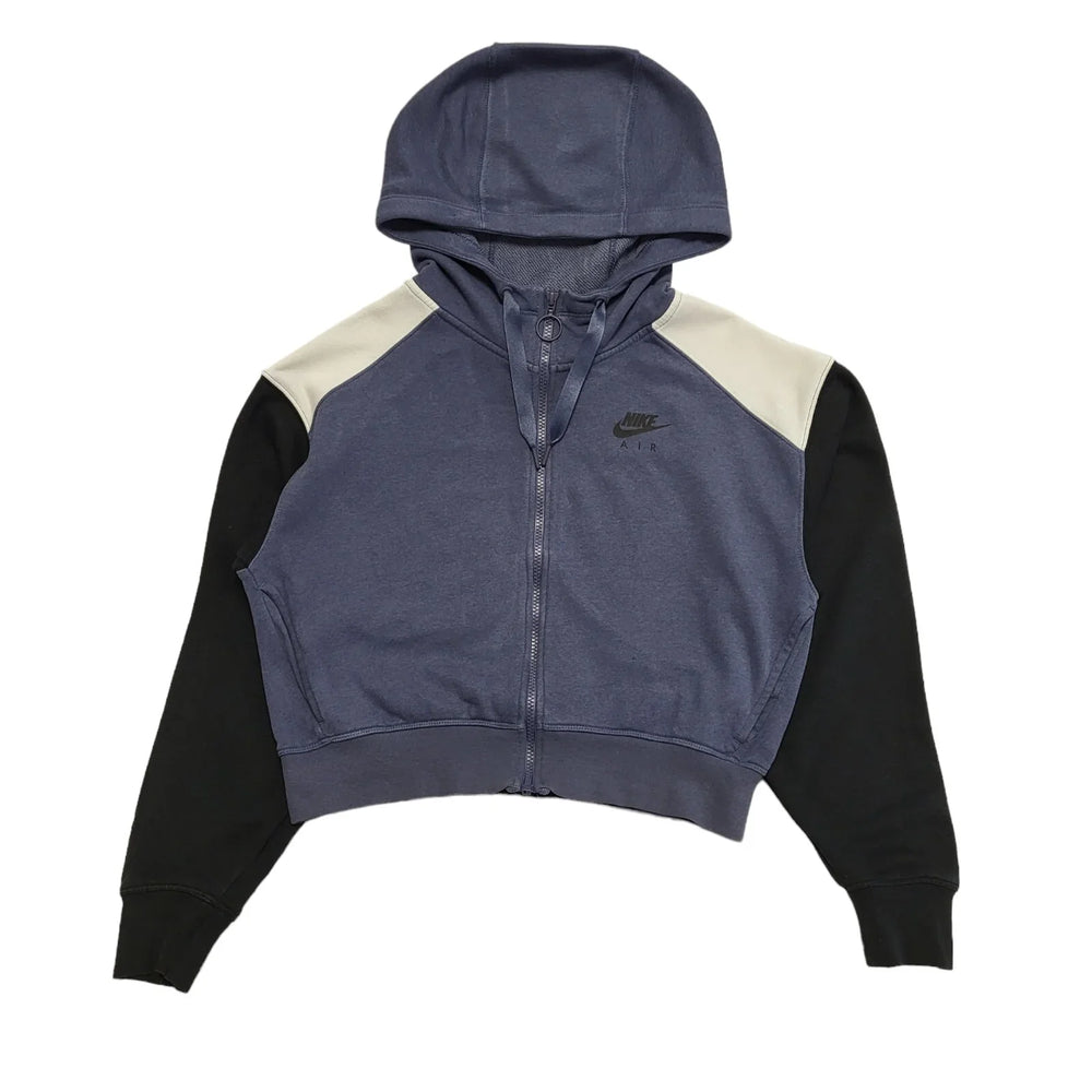 Nike Blue Zip Up Crop Drawstring Sweatshirt Hoodie UK Women's S 8 K470